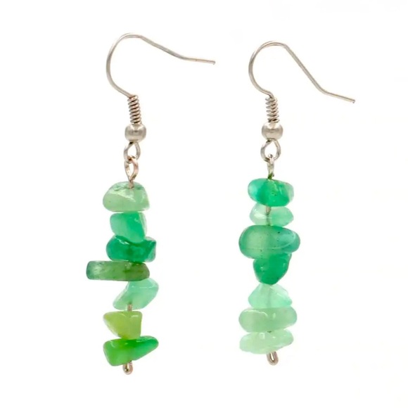 Artisan Jewelry - New Loose Natural Green Aventurine Gold Sterling Silver Hook Handmade Earrings
